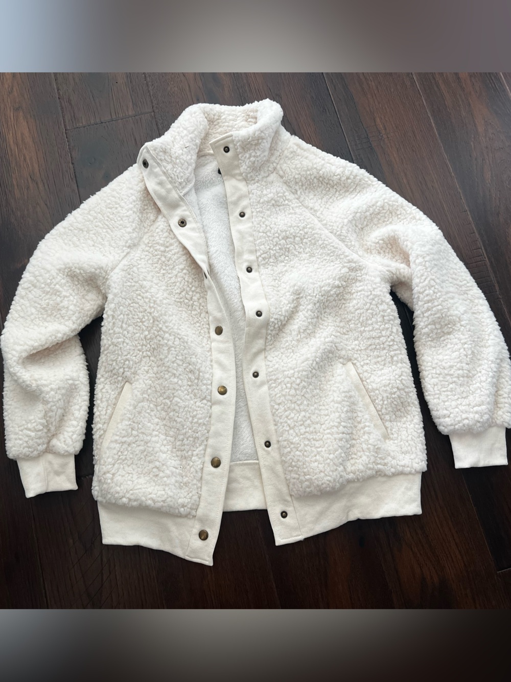 Plush Cream Sherpa Snap-Front Jacket